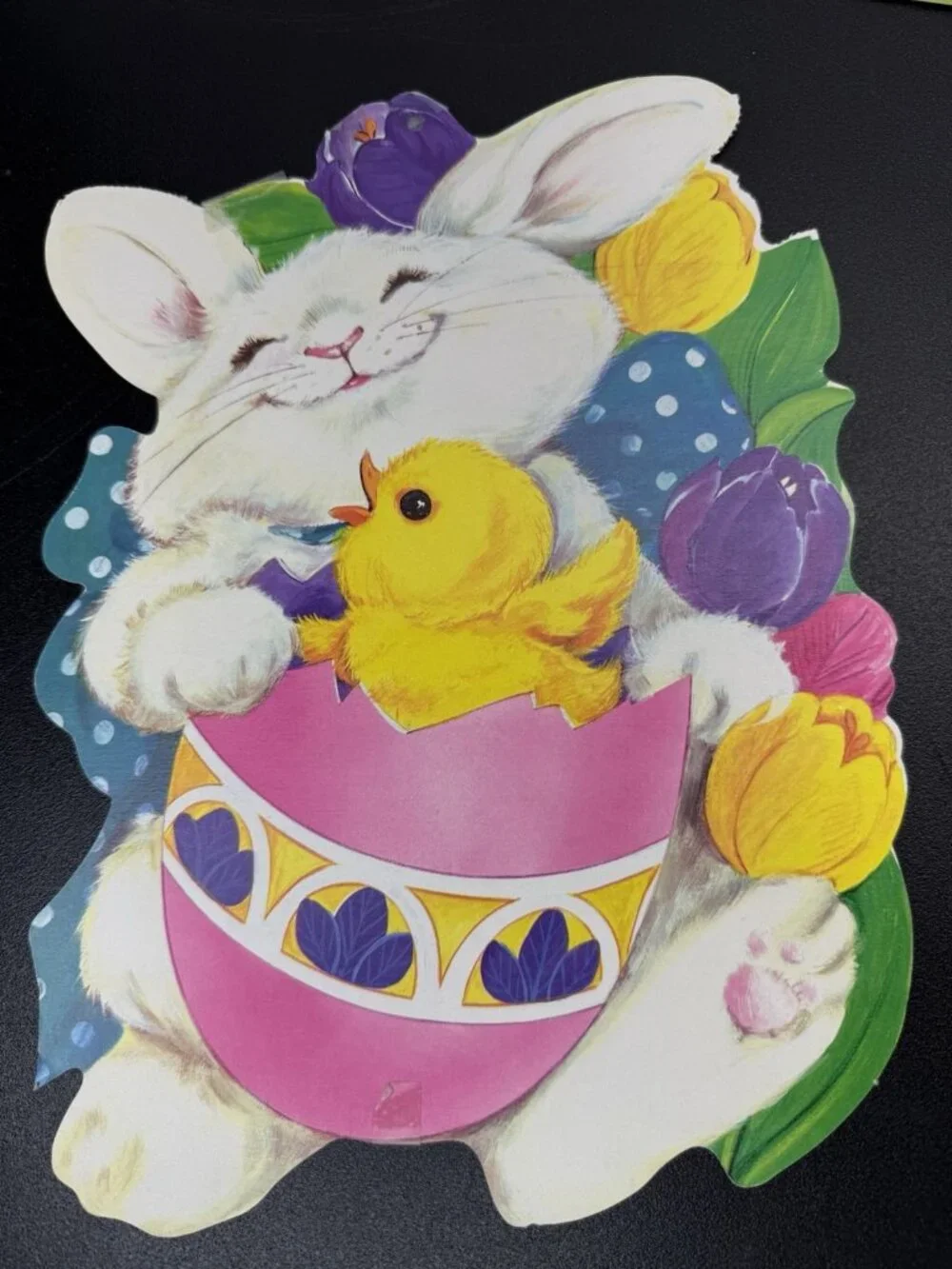 Vintage 3 Easter Spring Bunny Rabbit Chick Die Cut Paper Decorations Cutout